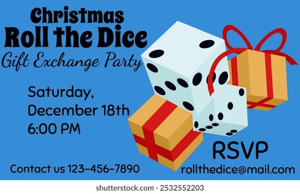 Christmas Game Invitation Template, Roll the Dice Gift Exchange Party vector illustration
