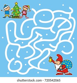 Christmas game for kids. Labyrinth, Santa Claus find way to the christmas tree.
