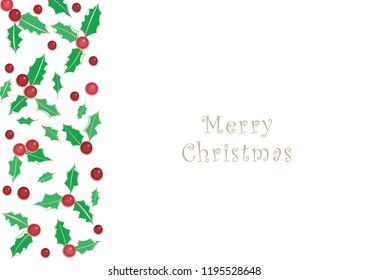 Christmas garden leaves and red berries on with background vector.