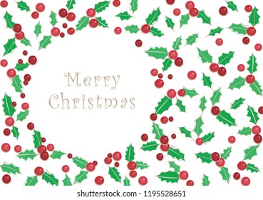 Christmas garden leaves and red berries on with background vector.