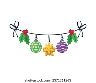 christmas garland with balls illustration isolated