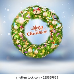 Christmas garland with baubles and fur-tree branches. EPS 10 vector file included