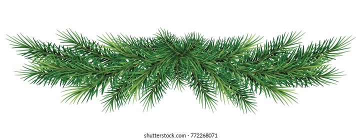 Christmas Garland. Beautiful Evergreen Garland Of Xmas Tree Branches . Vector Illustration.  Christmas And Happy New Year Greetings. Home Decoration For Winter Celebration. Christmas Graphic. 