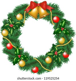 Christmas garland with bells, bauble and holly berry