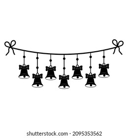 Christmas garland of bells, black outline in doodle style