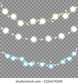 Christmas garland blue and yellow on transparent background vector