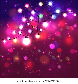 Christmas Garland with bokeh, Vector Illustration