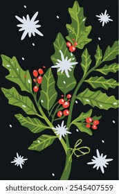 Christmas Garland with Bright Lights Against a Wintery Backdrop 