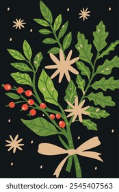 Christmas Garland with Bright Lights Against a Wintery Backdrop 