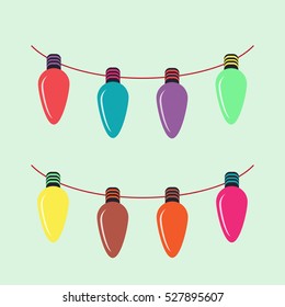 Christmas garland card. Flat vector illustration. Colorful lamps