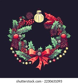 Christmas garland cartoon sticker, xmas cute omela stickers. Multicolor