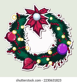 Christmas garland cartoon sticker, xmas omela stickers pack. New-year holidays