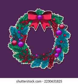 Christmas garland cartoon sticker, xmas omela stickers collection. New-year holidays