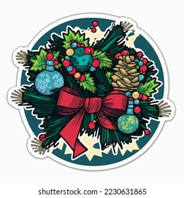 Christmas garland cartoon sticker, xmas omela stickers decoration. New-year collection