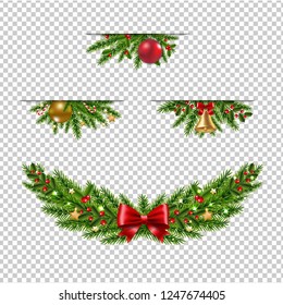 Christmas Garland Collection Transparent Background With Gradient Mesh, Vector Illustration