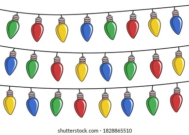 Christmas garland with colorful bulbs, New Year's attributes