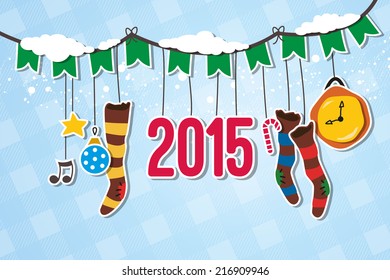 Christmas garland decorated with 2015 hanger