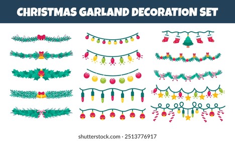 Christmas garland decoration vector illustration set