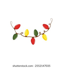 Christmas garland. Festive Colorful Christmas Lights String Decoration. Isolated a white background for card, postcard, cover. EPS 10