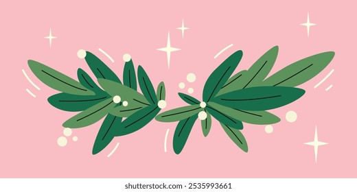 Guirnalda de Navidad con ramas de abeto. Navidades guirnalda de vacaciones, Anuncio, ramas de coníferas, hojas y bayas de acebo. Decoración del año Nuevo, naturaleza. Ramitas de abeto con agujas verdes