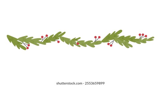 Christmas garland with fir branches and mistletoe