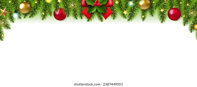 Christmas Garland And Christmas Fir Tree White background With Gradient Mesh, Vector Illustration