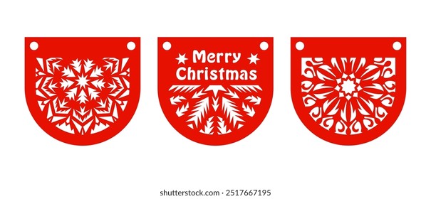 Christmas garland flags with cut out pattern and Merry Christmas inscription