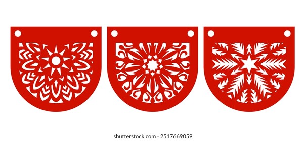Christmas garland flags with cut out snowflake pattern