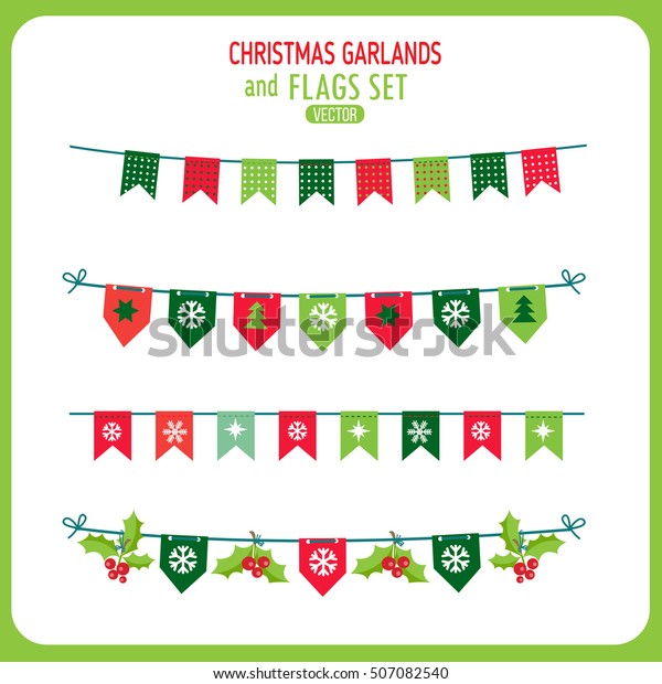 Christmas Garland Flags Decoration Elements Set Stock Vector (royalty 