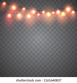 Christmas garland. Glowing Light bulbs. Vector xmas lights