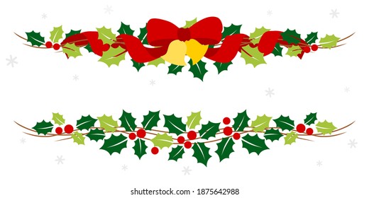 Christmas garland with holly and ribbon - colorful