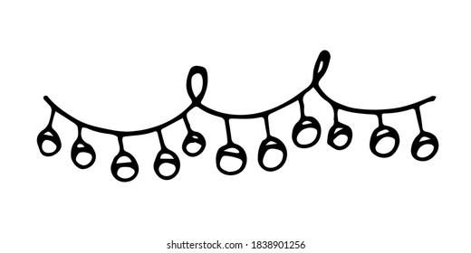 Christmas garland illustration. Hand drawn illumination isolated on white background. For holiday decor, greeting cards, prints.