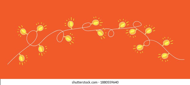 Christmas garland isolated on a orange background. Stocking Christmas decorations. Vector object for christmas doodle design. Vector object Illustration 10 EPS