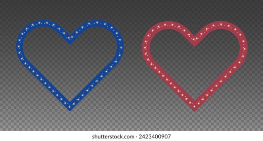 Christmas garland isolated on transparent background. Glowing colorful light bulbs with sparkles.Xmas, New Year, wedding or Birthday decor. Party event decoration. Winter holiday season element.Heart 