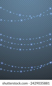 Christmas garland isolated on transparent background. Glowing colorful light bulbs with sparkles.Xmas, New Year, wedding or Birthday decor. Party event decoration. Winter holiday season element.