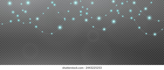 Christmas garland isolated on transparent background. Glowing colorful light bulbs with sparkles.Xmas, New Year, wedding or Birthday decor. Party event decoration. Winter holiday season element.