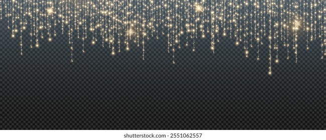 Christmas garland isolated on transparent background. Glowing colorful light bulbs with sparkles.Xmas, New Year, wedding or Birthday decor. Party event decoration. Winter holiday season element.