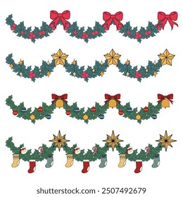 Christmas Garland Isolated on White Background.