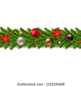 Christmas Garland Isolated White Background With Gradient Mesh, Vector Illustration
