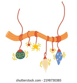 Christmas garland with lanterns. Colored garland for interior decoration, holiday and New Year. Hand drawn vector illustration isolated on the white background. 