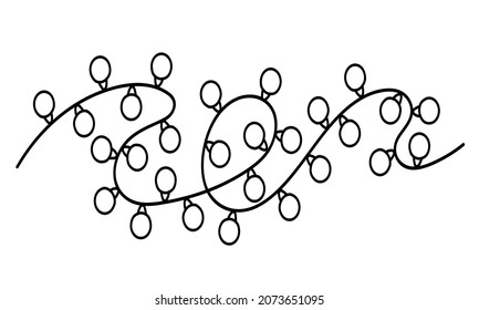 Christmas garland with light bulbs for decoration of cards and invitations for the new year