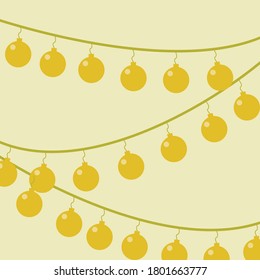 Christmas garland, light bulbs, yellow, background, yellow background, new year, decorations, set, stickers