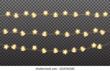 Christmas garland made of gold shiny balls. Xmas festive gold metallic decoration.