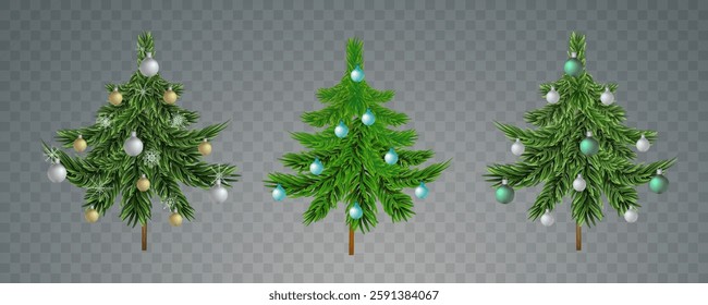 Christmas garland on a transparent background. Vector frame for banners, posters, cards. Christmas realistic winter theme, vector, png. Christmas tree decorated with toys and lights.