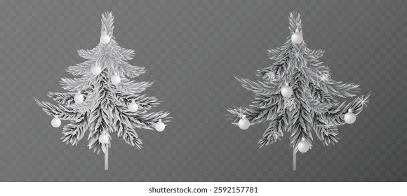 Christmas garland on a transparent background. Vector frame for banners, posters, cards. Christmas realistic winter theme, vector, png. Christmas tree decorated with toys and lights.
