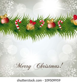 christmas garland over white abstract lights background. vector