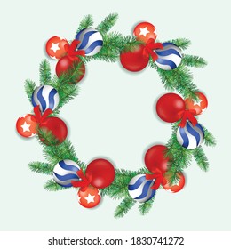 Christmas garland from the paws of spruce and New Year's balls. Vector illustration.