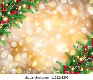 Christmas garland in rich golden bokeh background conception,it has free space on the middle with fairy stars are carrying by the wind and twinkle along