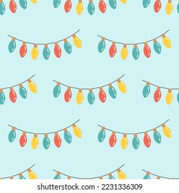 Christmas Garland Seamless Pattern. Flat vector illustration