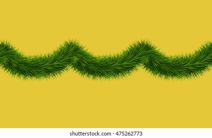 Christmas garland. Seamless xmas border with fir branches. Vector decoration for holiday designs.